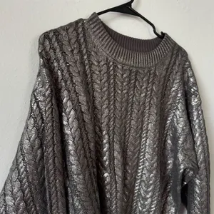 Topshop Premium Womens S Metallic Gray Chunky Knit Oversized Sweater Pullover thumbnail 8