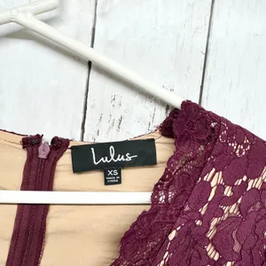 Lulus Dress Women Sz XS Plum Laced Swooner Later Plunge Long Sleeve Lace Mini‎ thumbnail 2