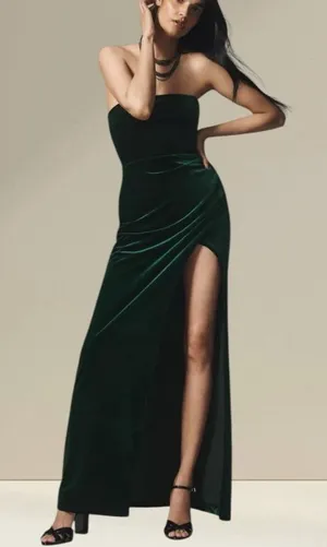 BHLDN Luella Emerald Green Strapless Velvet Side Slit Maxi Dress XS thumbnail 1