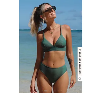 Cupshe Bikini Set Green Wave Bralette Top Hipster Bottom Size L/XL Beach NWT thumbnail 9