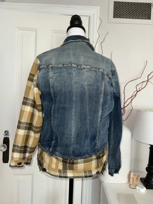 Distressed Patchwork Denim Jacket Blue Size XS thumbnail 3
