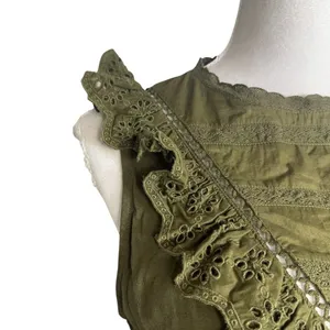 J.Crew Eyelet Lace Ruffle Blouse Tank Small Olive Green Cottage Peasant Boho thumbnail 3