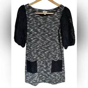 Anthropologie Postmark Black White Textured Tweed Knit Tunic Dress Lace‎ Size S thumbnail 5
