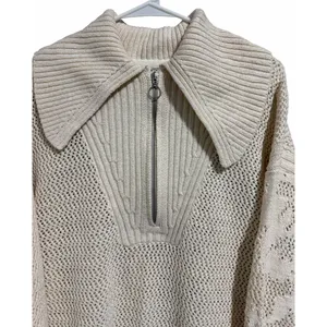 Anthropologie Daily Practice Half-Zip‎ Oversized Pullover Sweater Cream Medium thumbnail 3