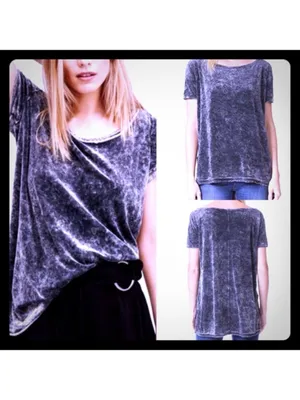 Free People Doran Velour Short Sleeved Top: Pewter thumbnail 2