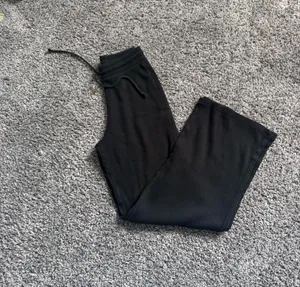 Zara Black Ribbed Wide-Leg Pants with Drawstring thumbnail 3