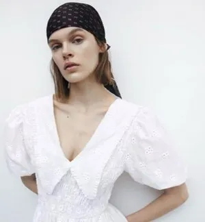 Zara White Embroidered Eyelet Lace Midi Dress‎ in Oyster White Size Small thumbnail 1