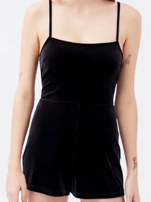 Urban Outfitters Black Velvet Strappy Back Romper Size XS thumbnail 1