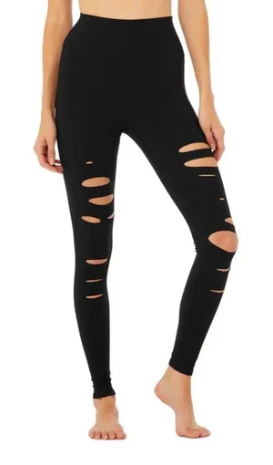 Alo Yoga High Waisted Ripped Warrior Black Leggings Small‎ thumbnail 1