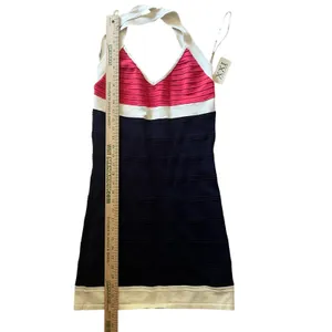Forever 21 XXI Forever‎ Bodycon Dress Ribbed Navy Cream Coral Sleeveless Halter Medium thumbnail 9