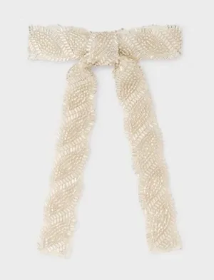A New Day NWT Seedbead Bow Hair Barrette Ivory Beaded Hair Clip thumbnail 1