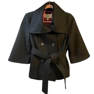 Old Navy Black Double-Breasted Belted Coat Size Small thumbnail 1