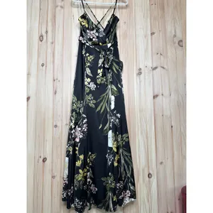 NWT Lulus All About the Drama Black Floral Satin Cowl Neck Maxi Dress Cruise S thumbnail 2