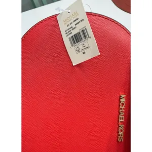 NWT Michael Kors Jet Set Travel Oval Crossbody Bag Red Zip Gold Hardware Strap thumbnail 5
