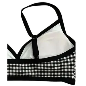 NWT Andie Swim The Cove Bikini Top Checkered Print Removable Cups L Black White thumbnail 5