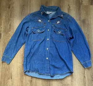 Vintage Green Field Western Decorative‎ Denim Shirt thumbnail 1