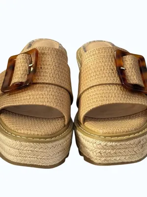 Chunky Wedge Raffia Espadrille Platform Slide Sandals With Tortoiseshell Buckle thumbnail 11