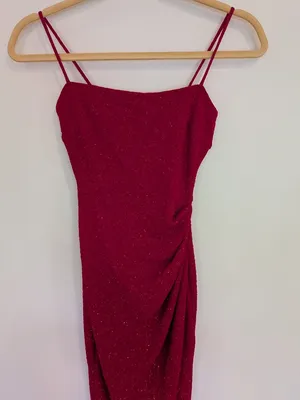 Red Glitter Ruched Strappy Bodycon long Dress Sleeveless Pullover Women XS thumbnail 2