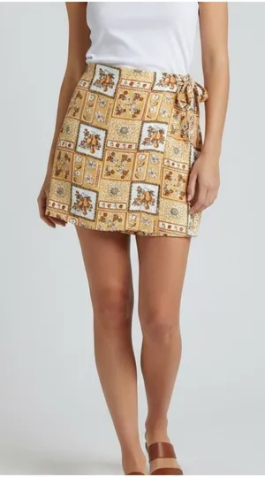 Motel Rocks Stamp‎ Mini Wrap Skirt Women's M Orange Y2K thumbnail 1