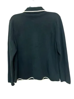 NWT Lauren Ralph Lauren Black Knit Blazer with Contrast White Piping size PL thumbnail 2