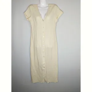 Cider Solid V-neck Yellow Button Shift‎ Maxi Dress MEDIUM NWT Coastal Casual thumbnail 2