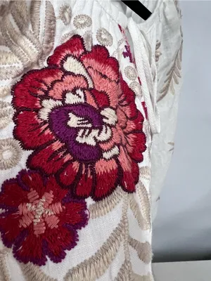 Johnny Was White Embroidered Floral Peasant linen Maya Blouse xl FLAWED thumbnail 9