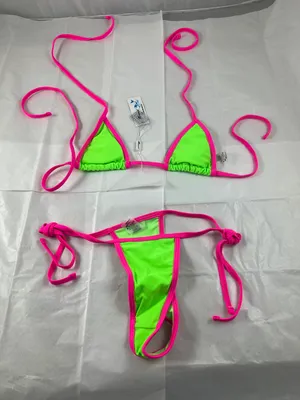 LG  Neon Green Pink String Triangle Bikini thumbnail 1