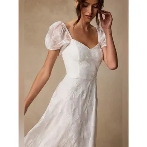 Lulus Sweetest Behavior White Embroidered Puff Sleeve Midi Dress Size Medium thumbnail 3