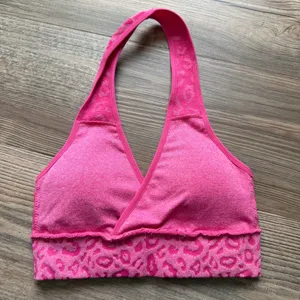 Pink Leopard Print Halter Sports Bra thumbnail 5