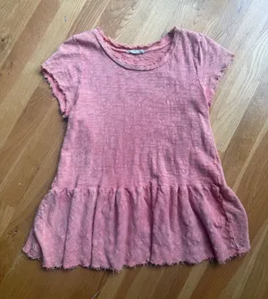 Altar'd State Washed Peach Short Sleeve Peplum Top thumbnail 1