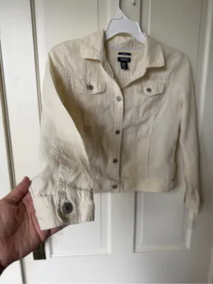 Jones New york Off-White Linen-Blend Jean Jacket thumbnail 5