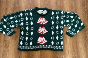 VTG‎ 90s Sweetbriar USA Snowflake Ugly Christmas Knit Sweater Womens Large Bell thumbnail 1