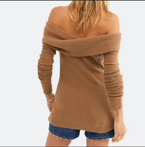Free People Fold Over Off The Shoulder Ribbed Brown Sweater Tops Size XS thumbnail 4
