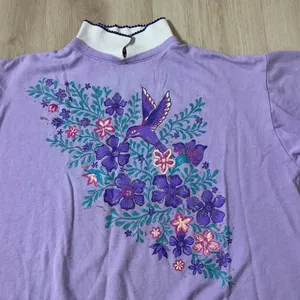 Vintage Lavender Hummingbird Floral Collared Sweatshirt‎ Women's thumbnail 6