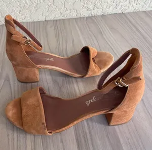 Free People Suede Block Heel Sandals in Cognac thumbnail 1
