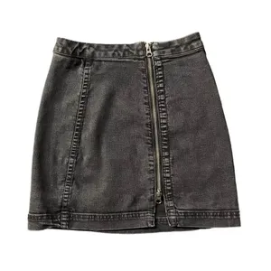 Free People Black Zip Up Denim Pencil Mini Skirt thumbnail 2