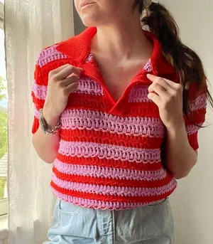 Scoop Red and Purple Striped Lightweight Sweater Top thumbnail 5