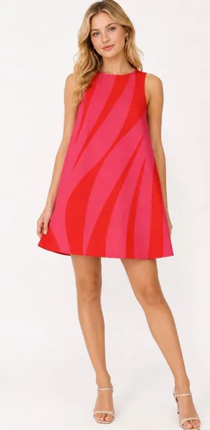 Pink & Red Sleeveless A-Line Dress thumbnail 1