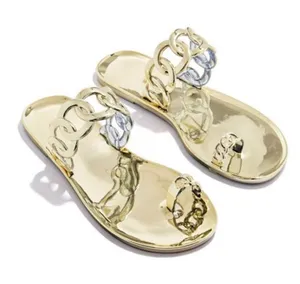 NWOT Casual Toe Loop Detailing Jelly Slippers Gold Size 8 thumbnail 1