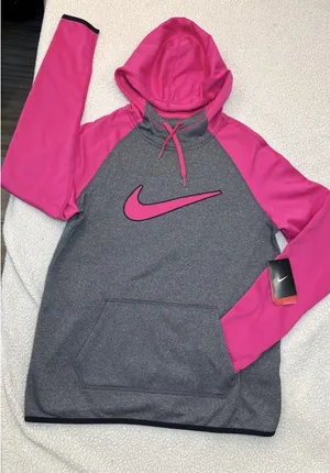 Nike Hot Pink Gray Therma-Fit Pullover Hoodie Sweatshirt Womens Size M NWT thumbnail 1