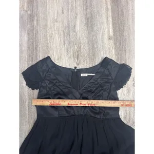 Leon Max Limited Edition Black 100% Silk Empire Waist Ruffle Cap Sleeve Dress‎ M thumbnail 7