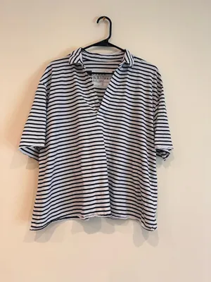 Frank & Eileen Patty Popover Henley Navy French Stripe Size L thumbnail 2