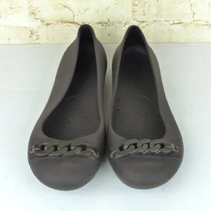 Crocs Gianna Chain Link Ballet Flats Womens 7 Brown Slip On Lightweight Comfort thumbnail 3