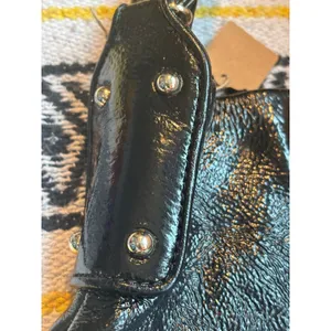 Kate Spade Black Crinkled Patent Leather Hobo Bag‎ Shoulder Bag Stripe Lining thumbnail 6