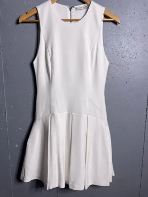 Alice and Olivia Adley Pleated Drop Waist Dress in size 2. Off white. thumbnail 3