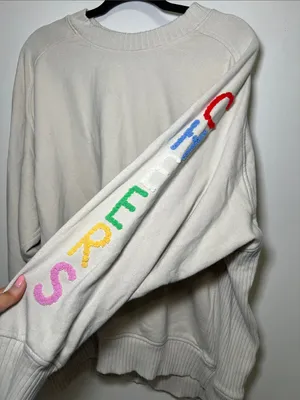 Aerie Cream Crewneck Sweater with Colorful Sleeve Letters thumbnail 2