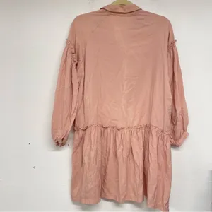 Free People Peach Button Down Long Sleeve Babydoll Mini Dress Oversized Womens S thumbnail 11