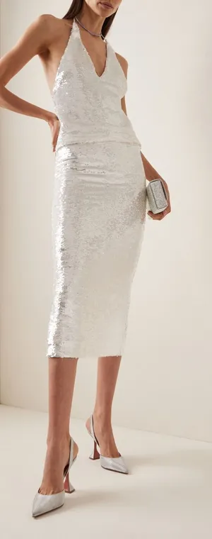 ROTATE Birger Christensen White‎ Sequin Halter Top & Pencil Midi Skirt Set NWT thumbnail 1