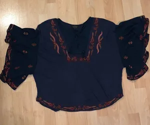 Lucky Brand Navy Embroidered Butterfly Lace-up Top thumbnail 1