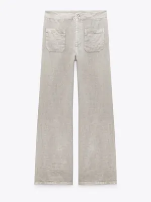 Zara Patch Pocket Marine High Waist Wide Leg Cream Jeans Size 6 thumbnail 2